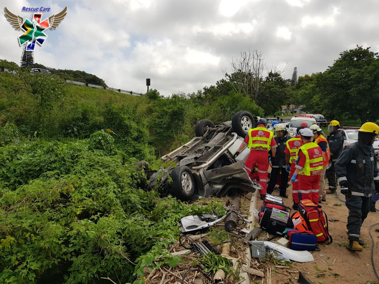 Five dead after Jeep rolls down embankment near Durban rescue.