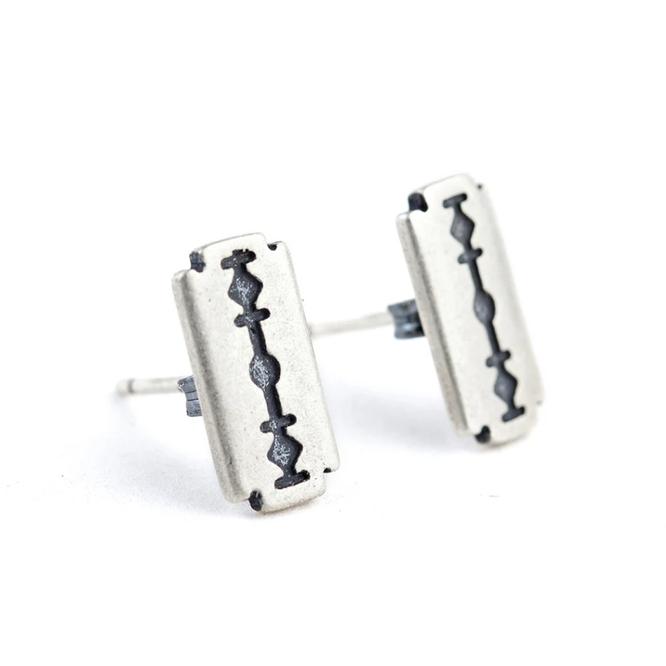Sterling Silver Blade Gothic Hong Kong Style Ear Studs, a unique design that adds a touch of edge to your look, perfect 