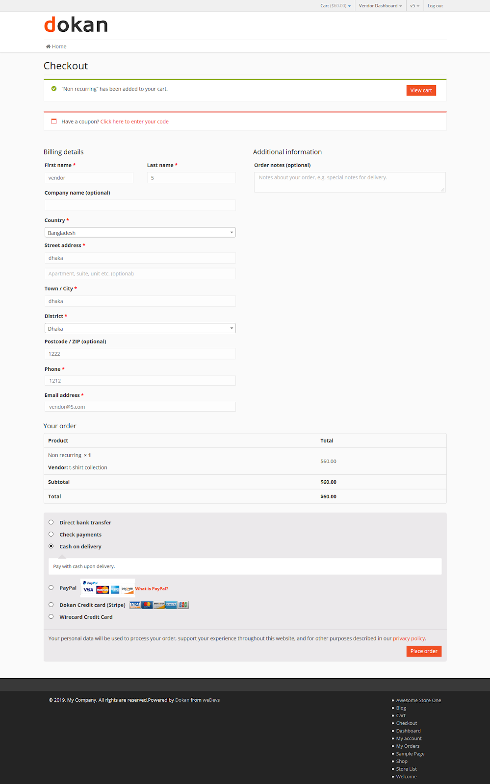 this is a screenshot of the Dokan Multivendor Marketplace Solution Subscription