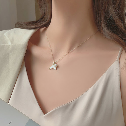 Title 2, Titanium Steel Fishtail Pearl Necklace for Wome...