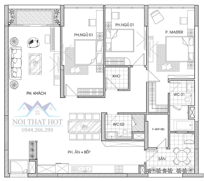 Thiết kế nội thất chung cư Mandarin Garden - chị Chi