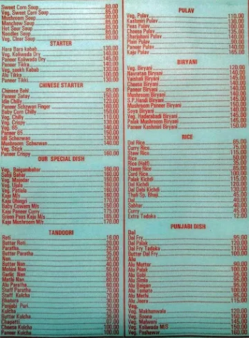 Hotel Vaishali menu 