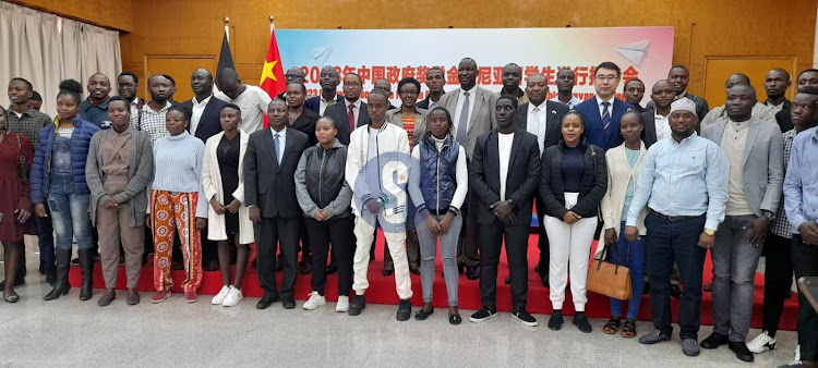 Some of the students who are set to travel to China after being awarded scholarships to foster their studies. The ceremony was held at Chinese Embassy in Kenya on August 10, 2023.