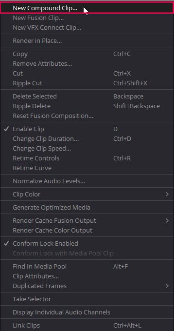 New Compound Clip in Davinci Resolve