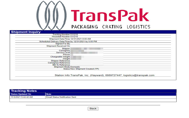 Transpak Tracking chrome extension