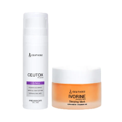 Combo Mặt Nạ Ngủ Dưỡng Trắng Da Ceuticoz Ivorine Brightening Sleeping Mask 50g & Serum Chống Lão Hóa Ceuticoz Ceutox 0.1% Retinol 30ml_HAPPYSKIN