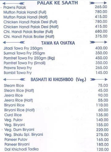 Hotel Shalu menu 
