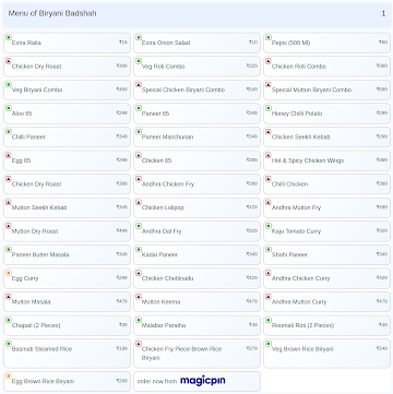 Biryani Badshah menu 