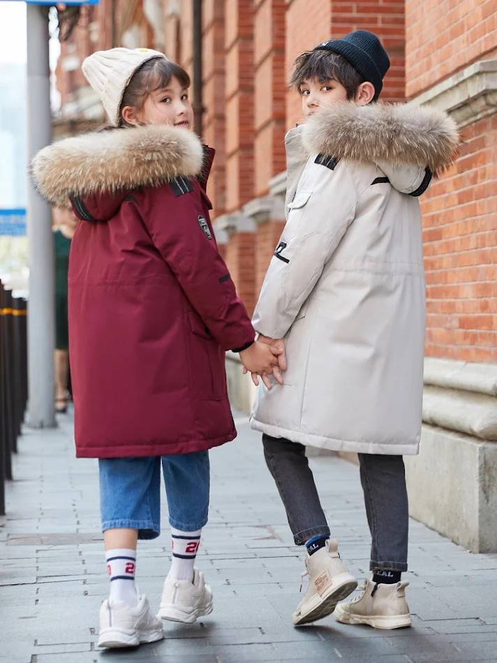 Boys' Mid-length Down Jacket Thickened Fur Collar Coat Plus Size Winter Warm Children's Outerwear Perfect for Cold Days