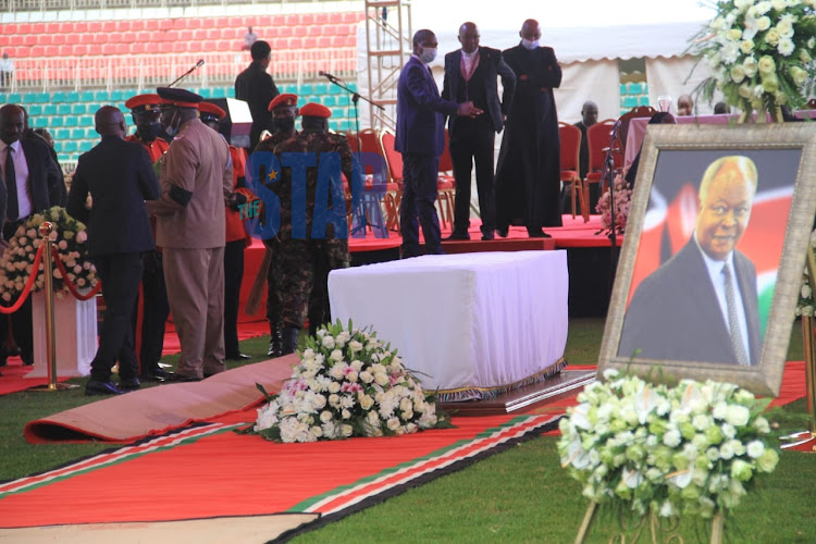 Military Police, Guards of Honor, Government officials finishing with the State Funeral service preparations at Nyayo National Stadium on April 29,2022.