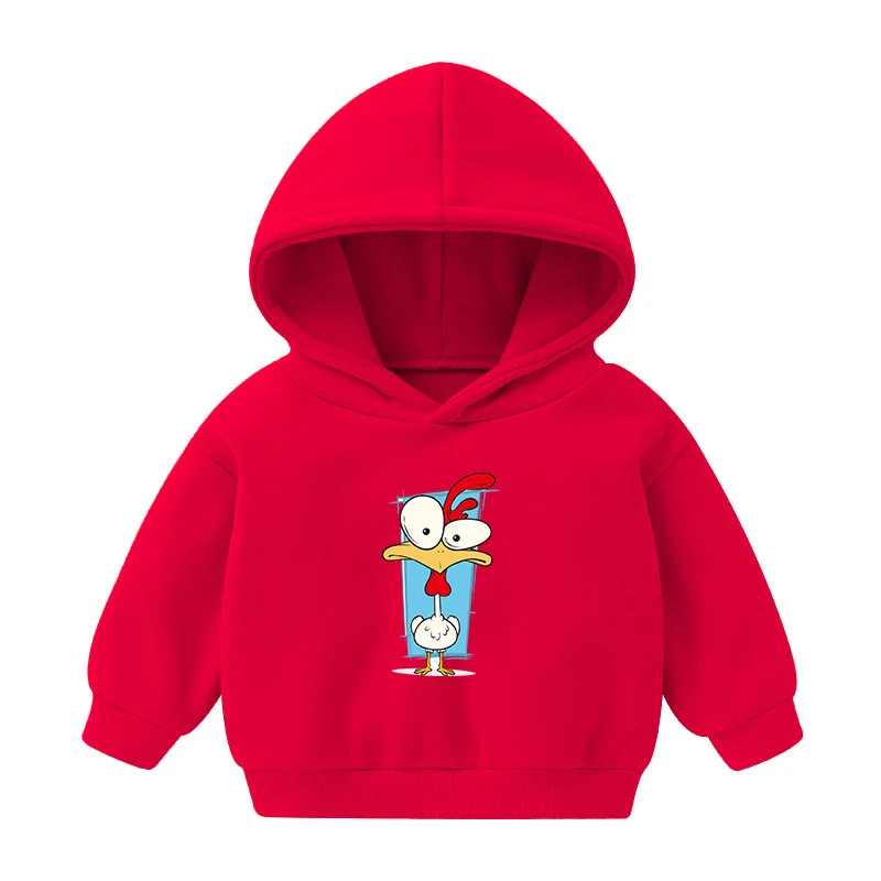 Bluza z kapturem dla dzieci, podszyta polarem, nadruk z kreskówkami, długi rękaw, jesień i zima, ciepła i wygodna.