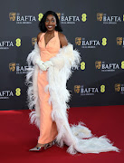 Ayo Edebiri poses at the 2024 British Academy of Film and Television Awards (BAFTA) at the Royal Festival Hall. 