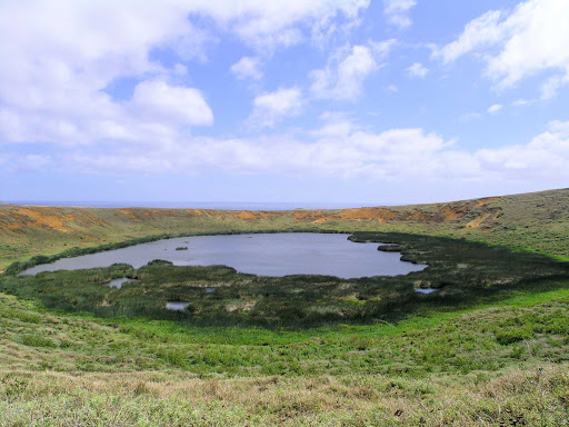 A crater on Easter Island. Yes, a number of specialty, adventure and luxury cruise ships call on Easter Island. 