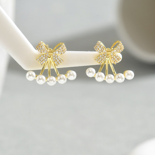 Title 4, Simple Earrings Female Inlaid Zircon Bow. Every...