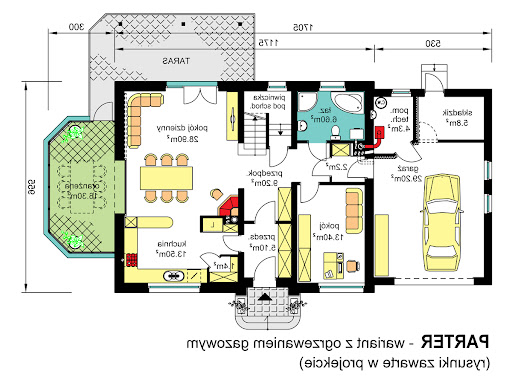 BW-44 wariant 2 - Rzut parteru - propozycja adaptacji - ogrzewanie gazowe