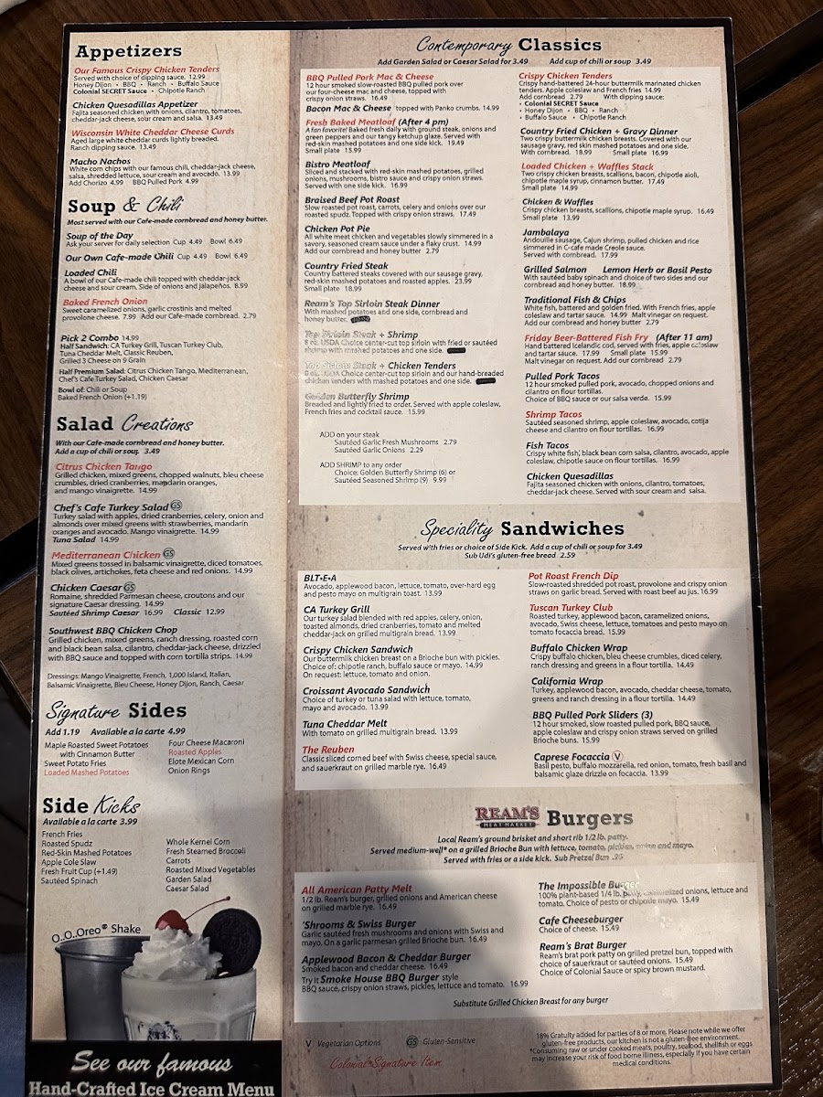 Colonial Cafe gluten-free menu