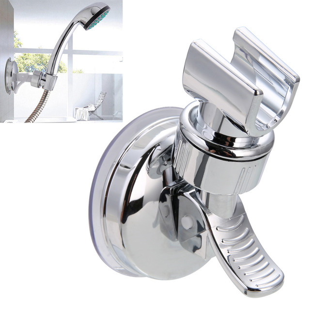 Suporte para chuveiro prateado de parede para banheiro com ventosa, instalação fácil, fixação forte e ajustável.