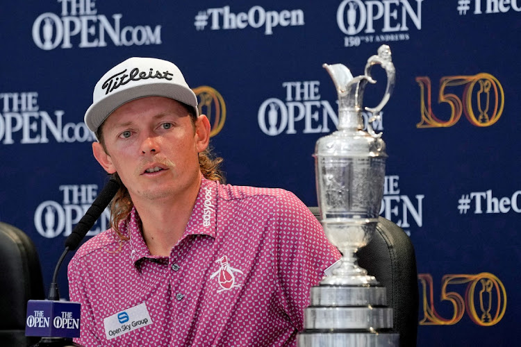 Cameron Smith talks to media after winning the 150th Open Championship golf tournament at St Andrews Old Course.