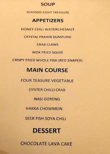 Chin Chin Restaurant menu 