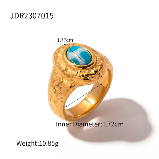Title 6, Gold Stainless Steel Sea Pattern Turquoise Hamm...