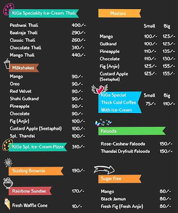 Kiga Ice cream menu 