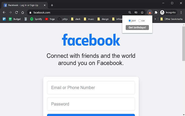 Facebook birthday scraper chrome extension