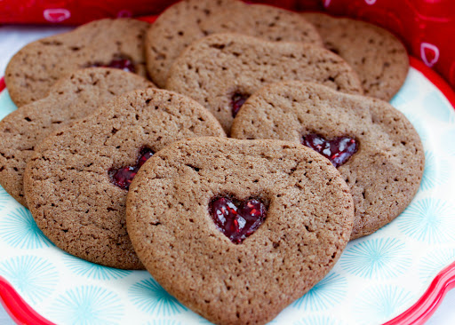 A tray of raspberry jewel cookies.