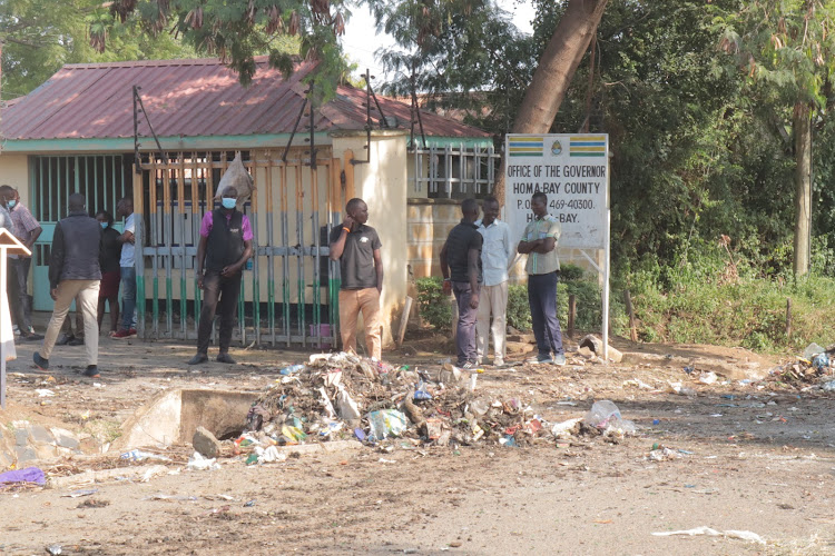 Some waste heaped at Homa Bay county headquarters by workers over delayed payment on Tuesday, July 12.