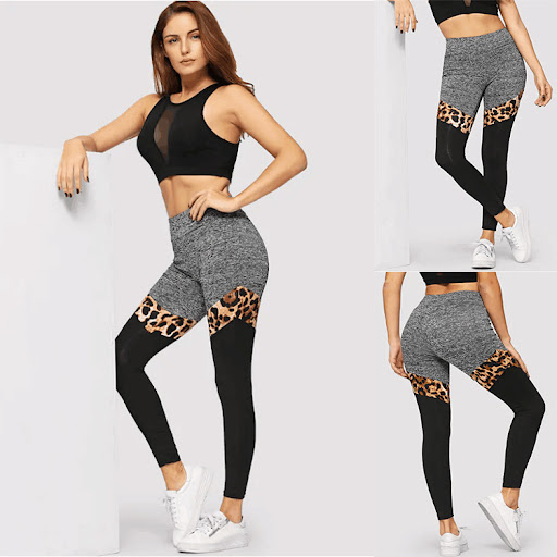 Title 2, Grey and Black Plus Leopard Print Stitching Pol...