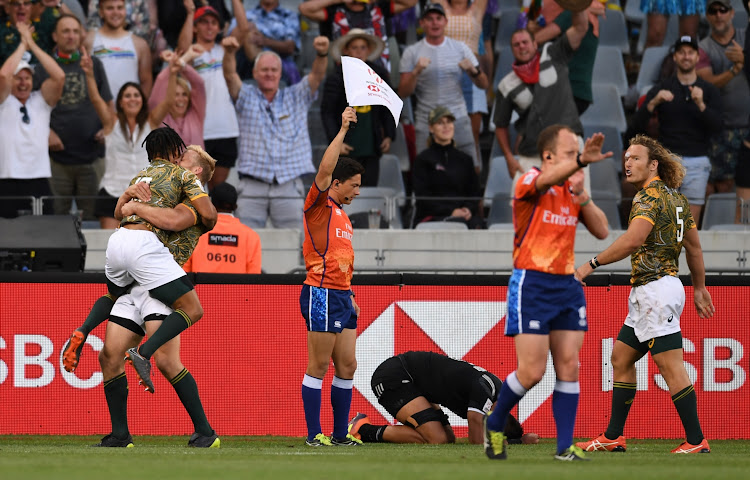 A view of the Blitzboks after the final whistle during day 2 of the HSBC Cape Town Sevens match 44, Bronze Medal Final match between South Africa vs New Zealand at Cape Town Stadium on December 09, 2018 in Cape Town, South Africa.