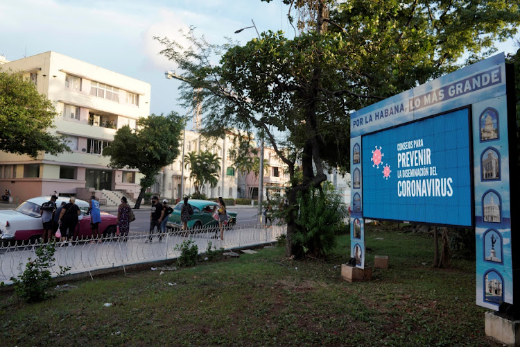 A screen displays a message about Covid-19, in Havana, Cuba, on August 9 2021.