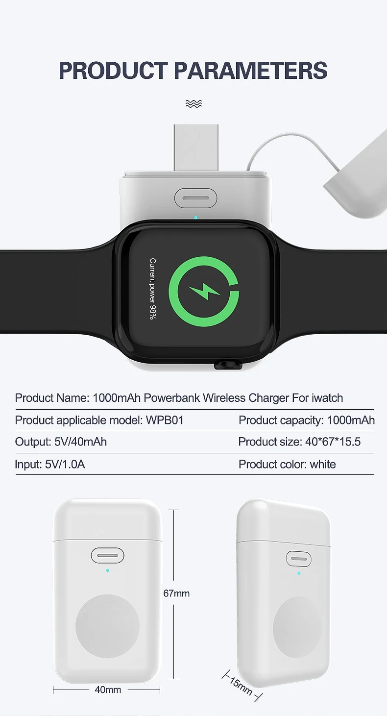 Title 8, Wireless Charger Power Bank for Apple Watch. Ke...