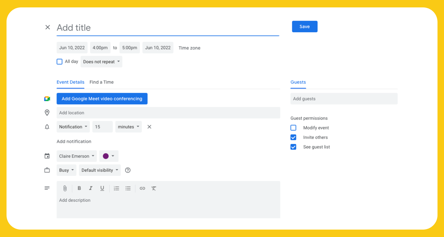 Create a new event in Google Calendar