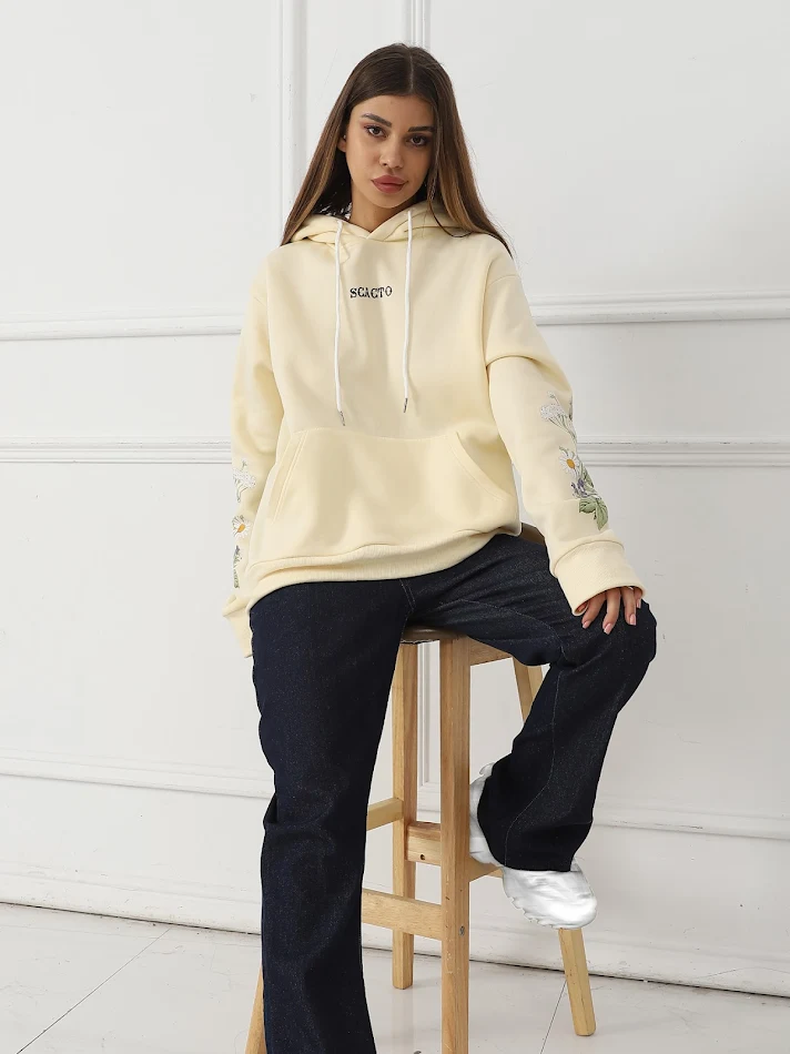 Damen-Sweatshirt mit langen Ärmeln und einfarbigem Blumenmuster