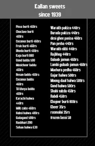 Kallan Sweets menu 1