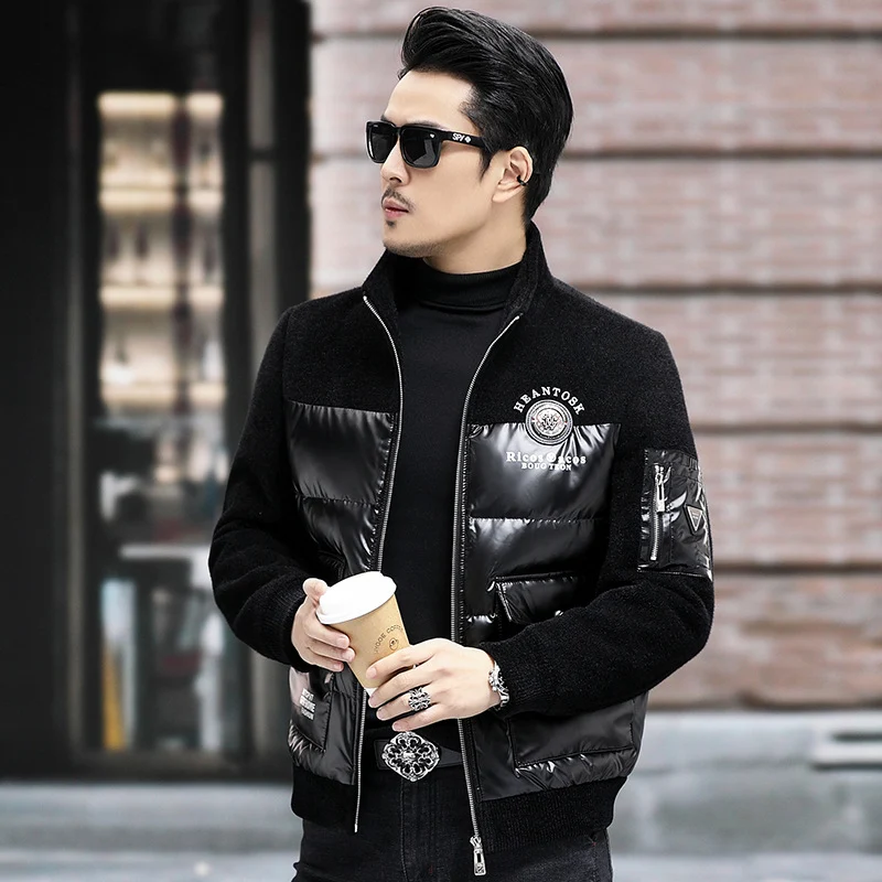 Herren Daunenjacke Stehkragen Strickärmel Casual Entendaunenmantel Leichter Wärmeisolierender Winter-Begleiter