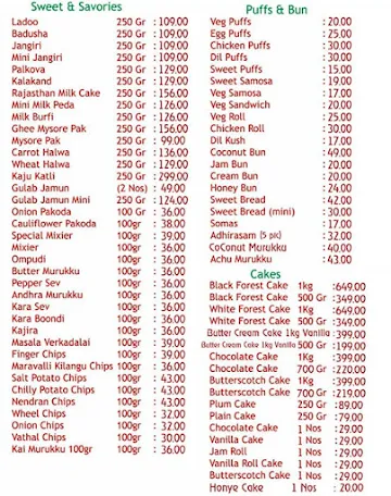 New Iyengar Bakery & Sweets menu 