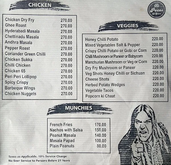 Pecos, Resthouse Road menu 