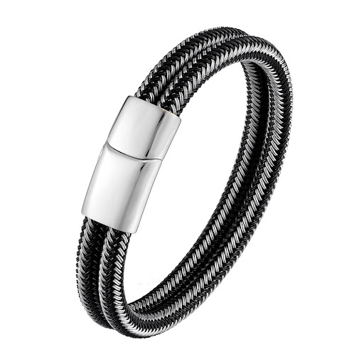 Title 12, Mens Steel Wire Woven Stainless Steel Double L...