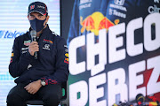 Sergio Perez speaks during a press conference ahead the Mexico City Grand Prix at Teatro Telcel on November 2 2021 in Mexico City.