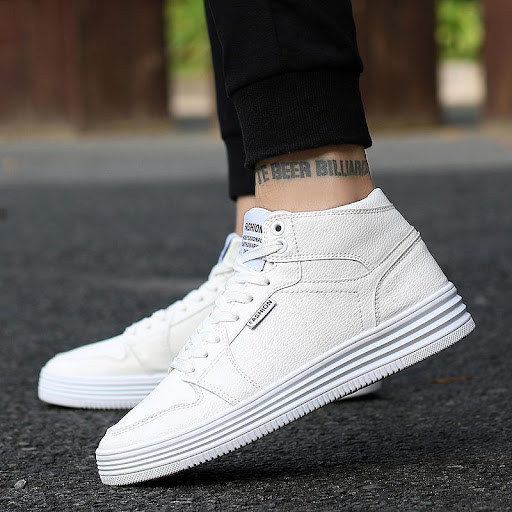 Title 5, Mens round head high-top strap flat white shoe...