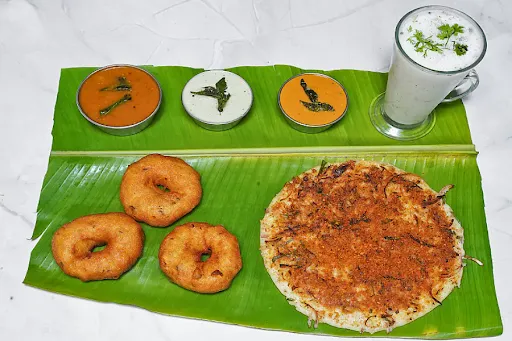 Medu Vada Sambhar + Podi Onion Uttappam + Buttermilk