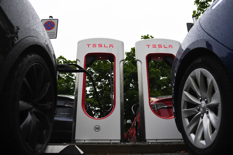 A Tesla Electric Vehicle charging site in Germany.