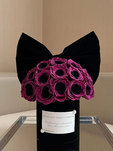 Title 6, Bowknot Spherical Flower Pot with Black Plum Pr...