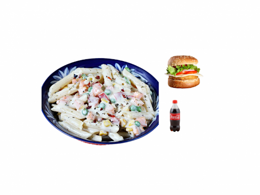 Chicken Pasta (White Sauce) Chicken Burger Combo