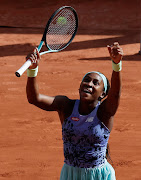 Cori 'Coco' Gauff celebrates after winning her semifinal match against Italy's Martina Trevisan.