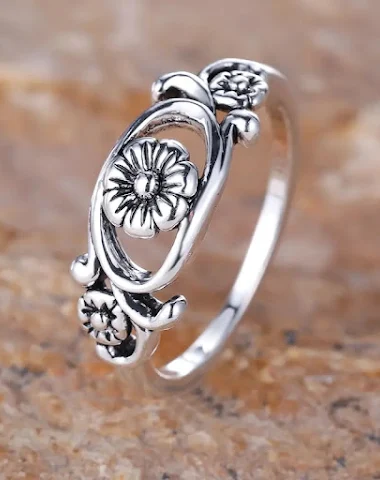 Holle bloem ring voor dames, retro - 0