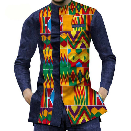 Title 6, Cotton African Mens sShirt Denim Stitching Wax...