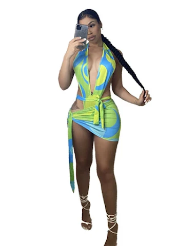 Kleurrijke tweedelige halter badpak - 0