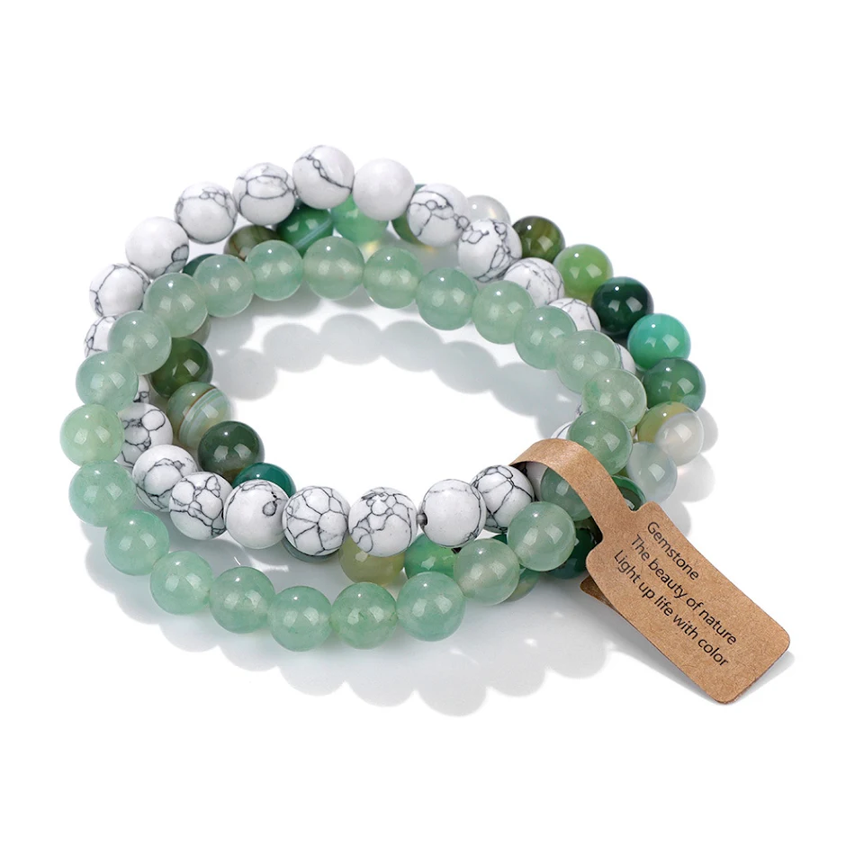 Bracelet femme avec perles en pierre naturelle de 8mm et fil élastique. Élégance naturelle, confortable et parfait pour un usage quotidien.